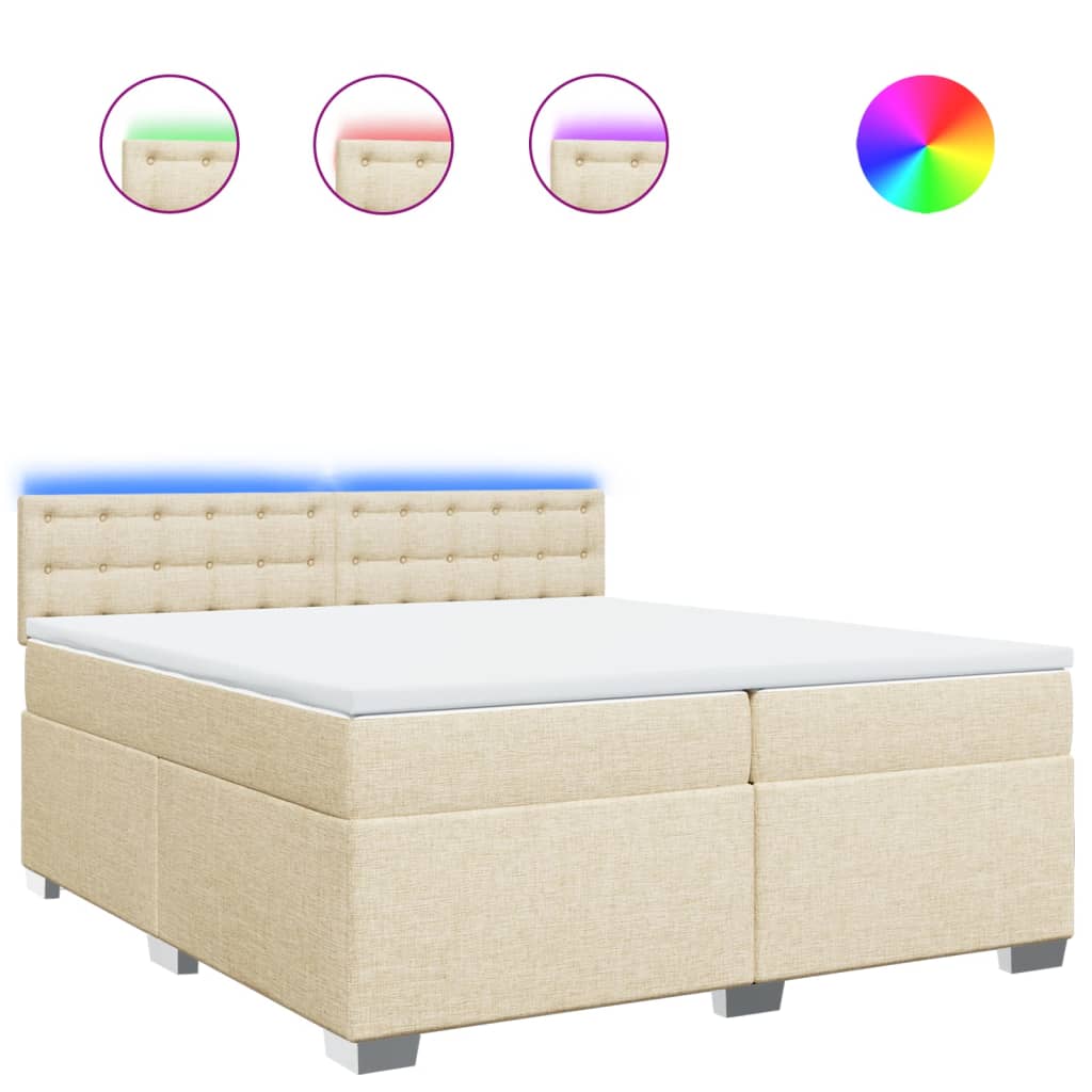 Boxspring met matras stof crèmekleurig 200x200 cm – afbeelding 2