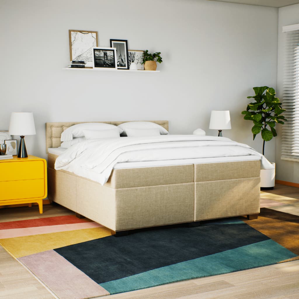 Boxspring met matras stof crèmekleurig 200x200 cm – afbeelding 4