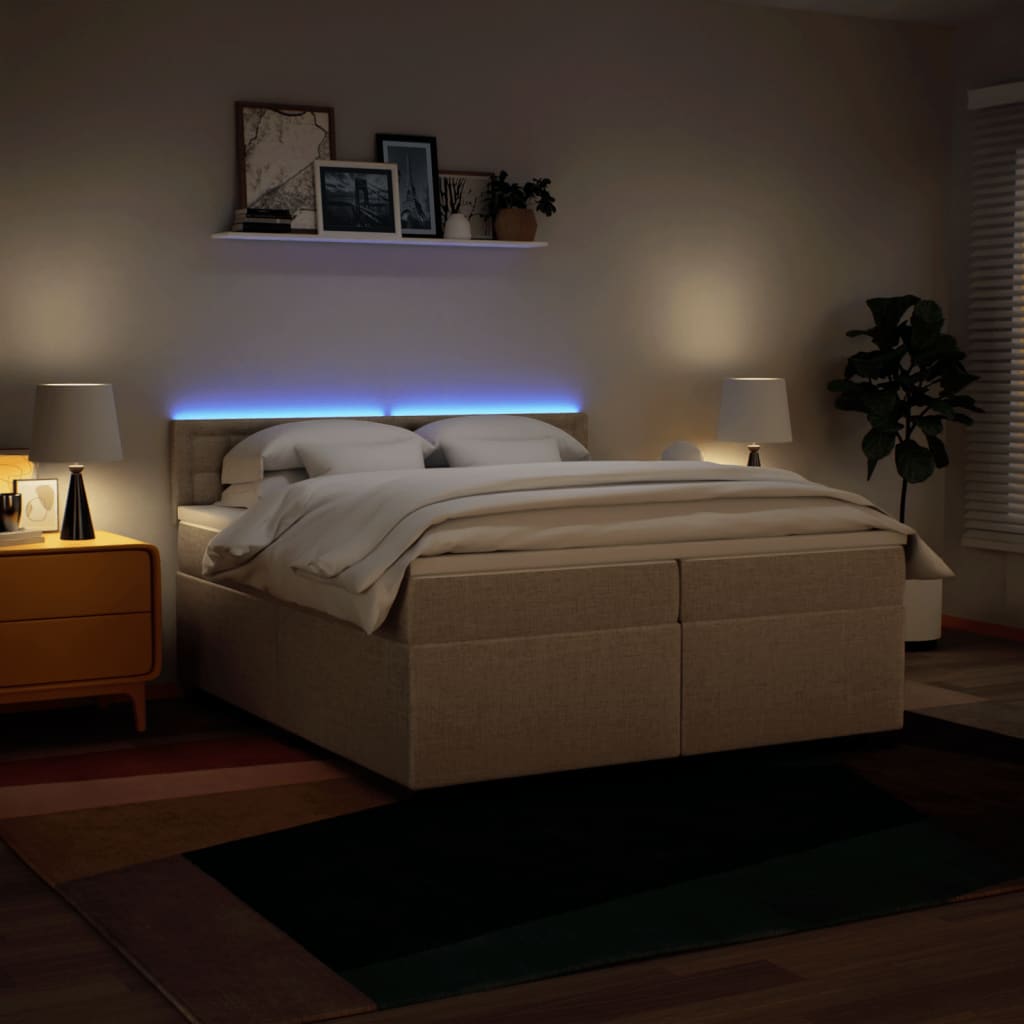 Boxspring met matras stof crèmekleurig 200x200 cm – afbeelding 5