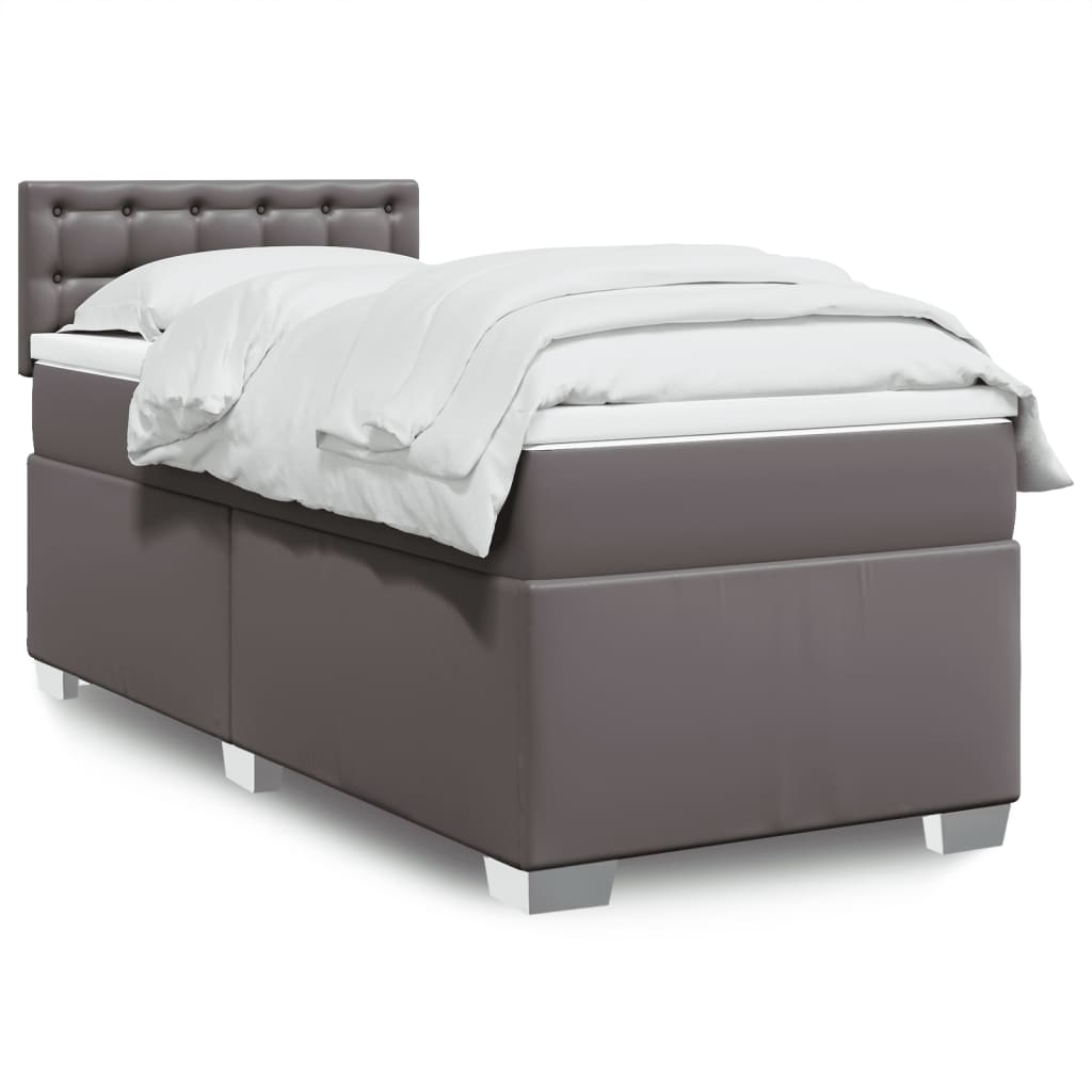Boxspring met matras kunstleer grijs 80x200 cm – afbeelding 1