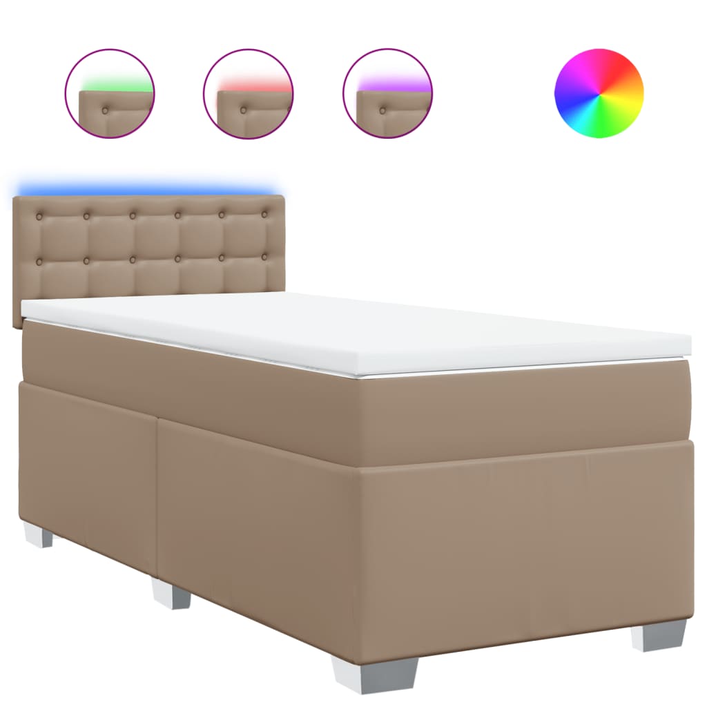 Boxspring met matras kunstleer cappuccinokleurig 90x190 cm – afbeelding 2