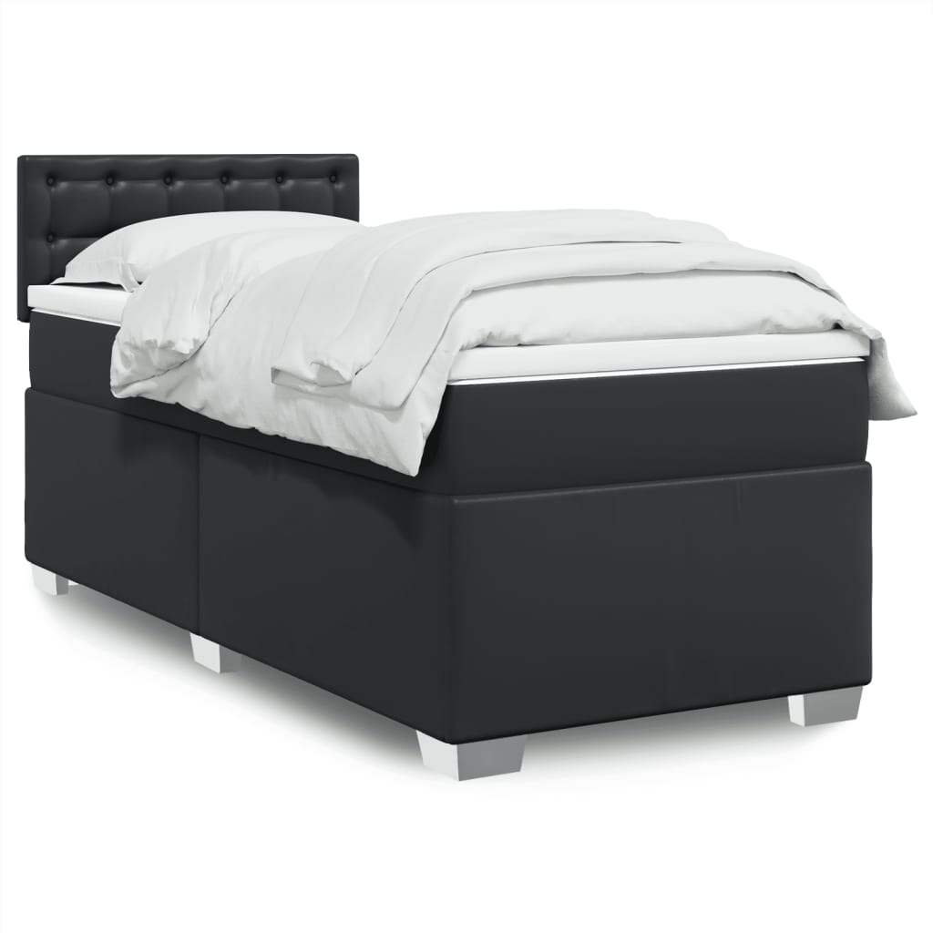 Boxspring met matras kunstleer zwart 90x200 cm – afbeelding 1