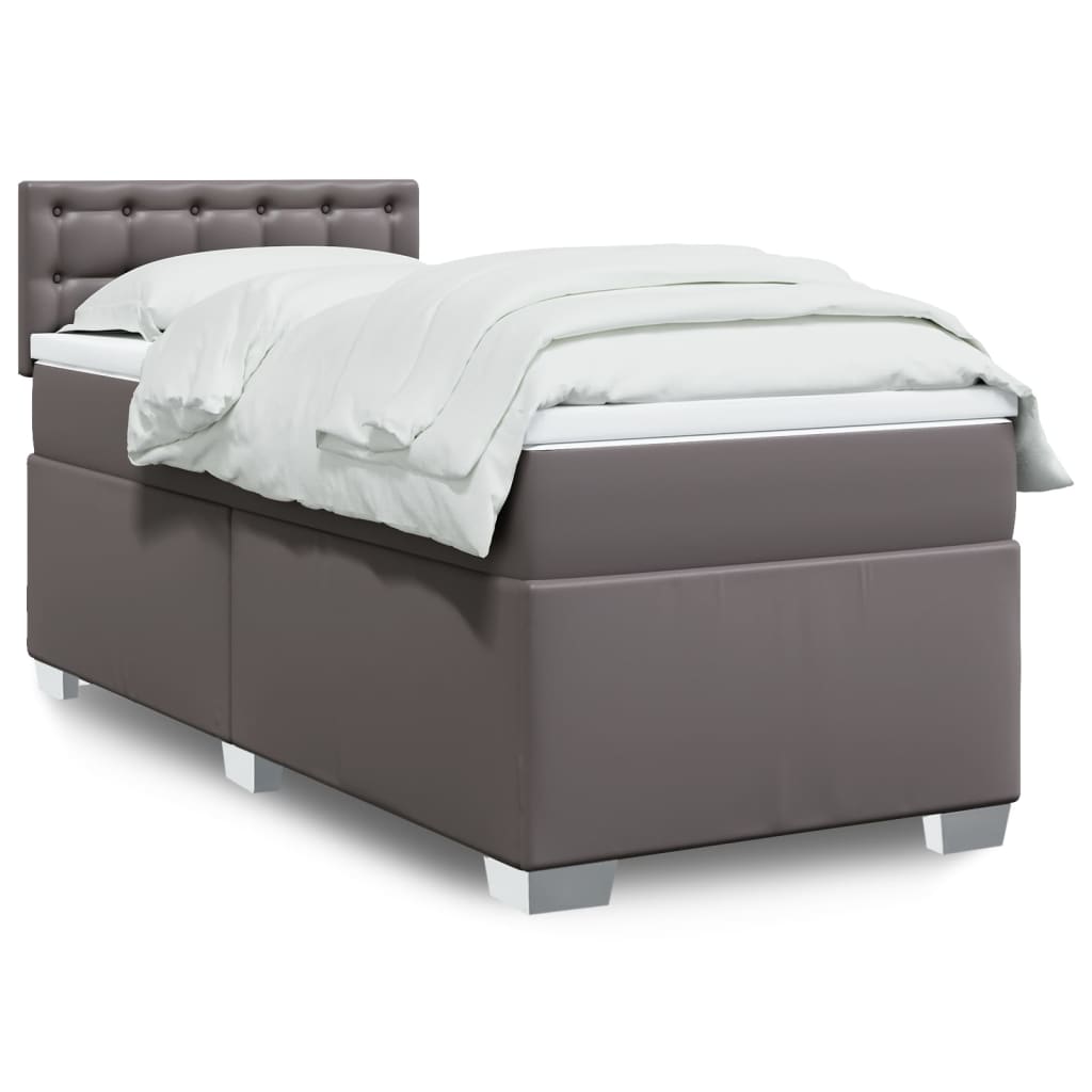 Boxspring met matras kunstleer grijs 90x200 cm – afbeelding 1