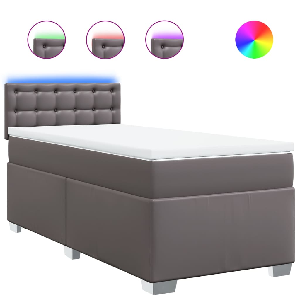 Boxspring met matras kunstleer grijs 90x200 cm – afbeelding 2