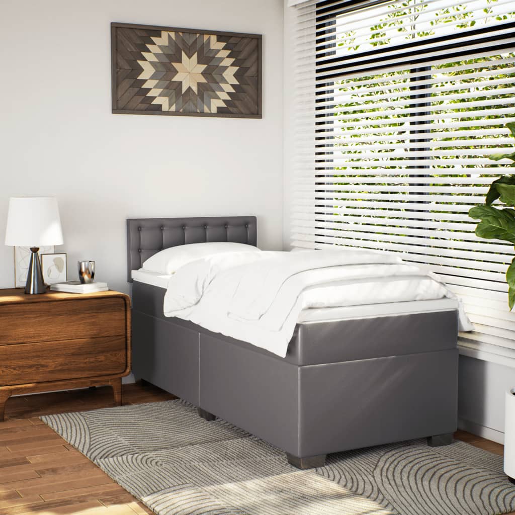 Boxspring met matras kunstleer grijs 90x200 cm – afbeelding 4