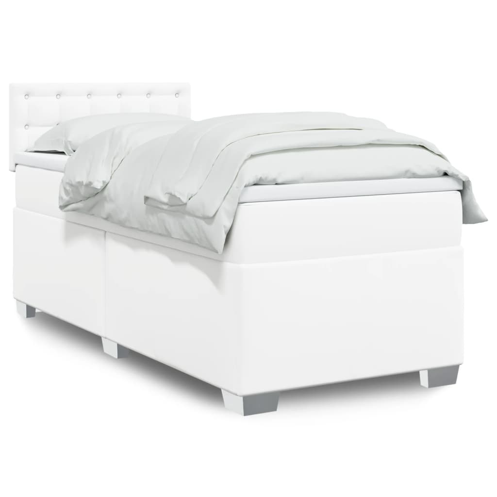 Boxspring met matras kunstleer wit 100x200 cm – afbeelding 1