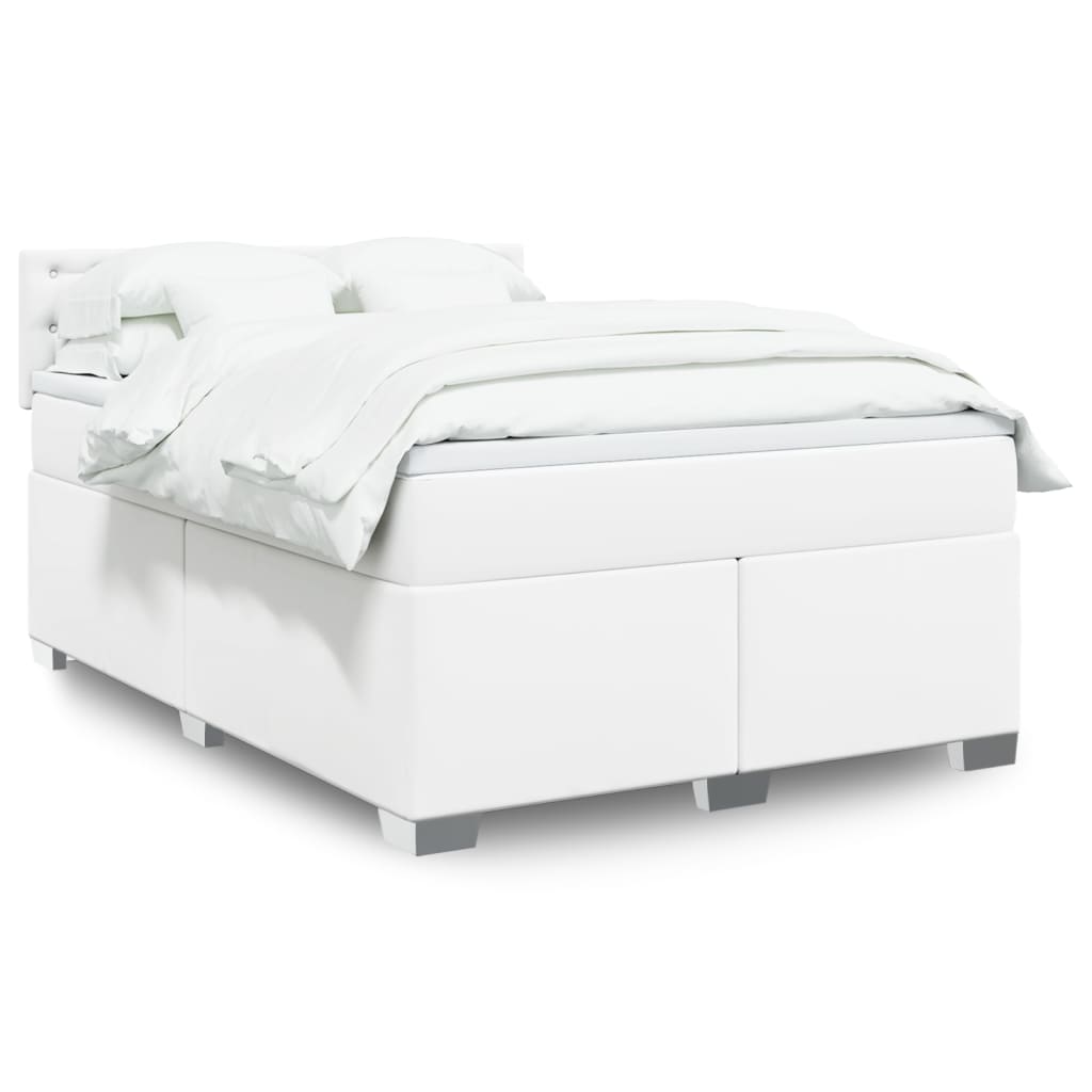 Boxspring met matras kunstleer wit 140x190 cm – afbeelding 1