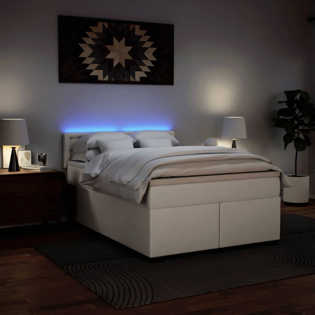 Boxspring met matras kunstleer wit 140x190 cm – afbeelding 5