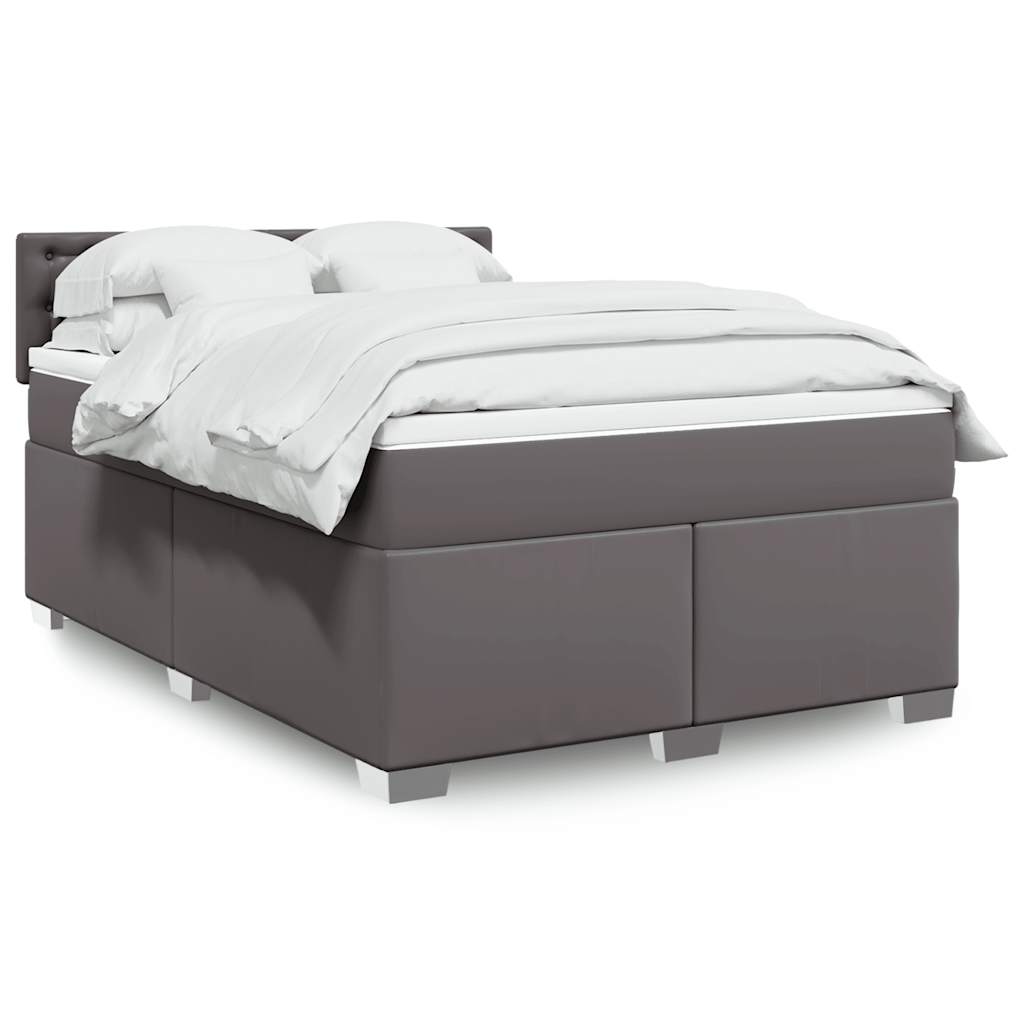 Boxspring met matras kunstleer grijs 140x190 cm – afbeelding 1