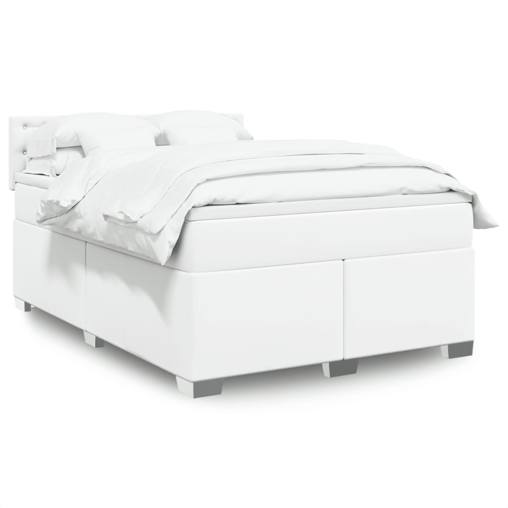 Boxspring met matras kunstleer wit 140x200 cm – afbeelding 1