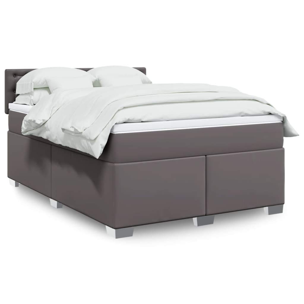 Boxspring met matras kunstleer grijs 140x200 cm – afbeelding 1