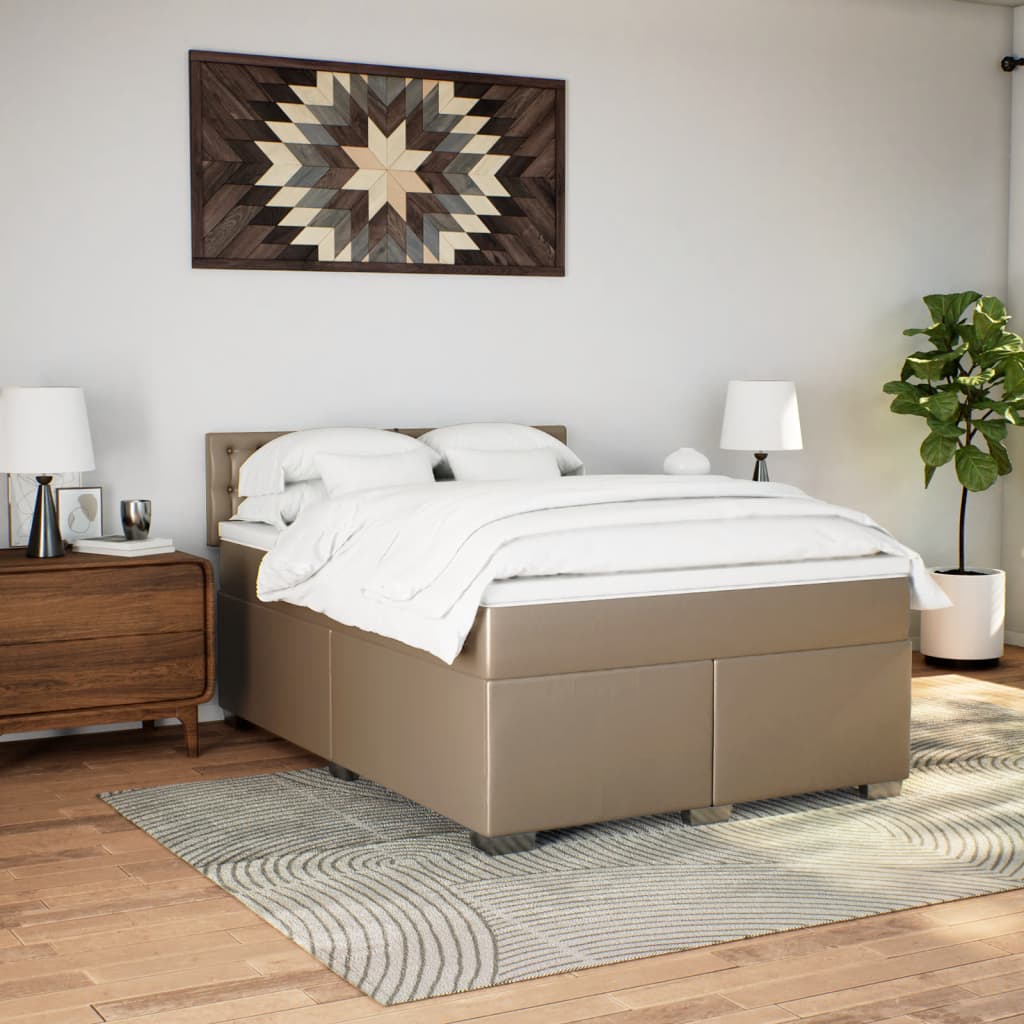 Boxspring met matras kunstleer cappuccinokleurig 140x200 cm – afbeelding 4