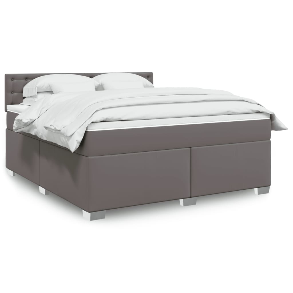 Boxspring met matras kunstleer grijs 180x200 cm – afbeelding 1