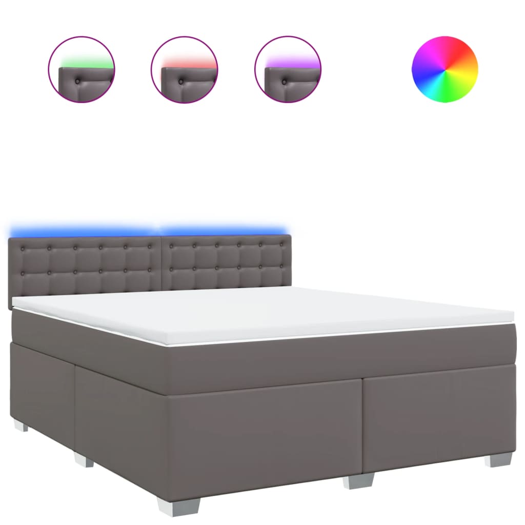 Boxspring met matras kunstleer grijs 180x200 cm – afbeelding 2
