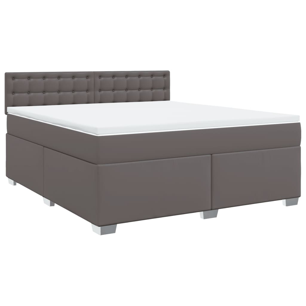 Boxspring met matras kunstleer grijs 180x200 cm – afbeelding 3