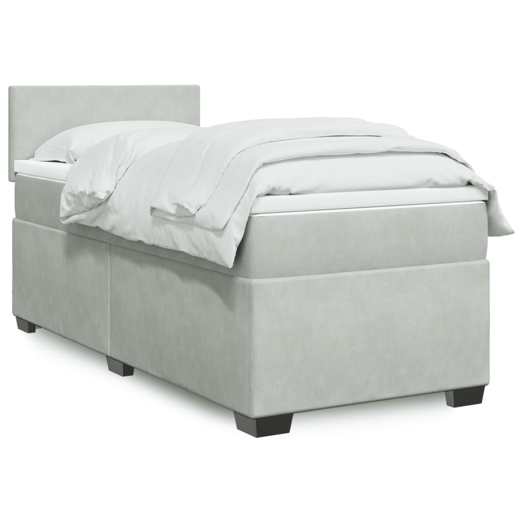 Boxspring met matras fluweel lichtgrijs 80x200 cm – afbeelding 1