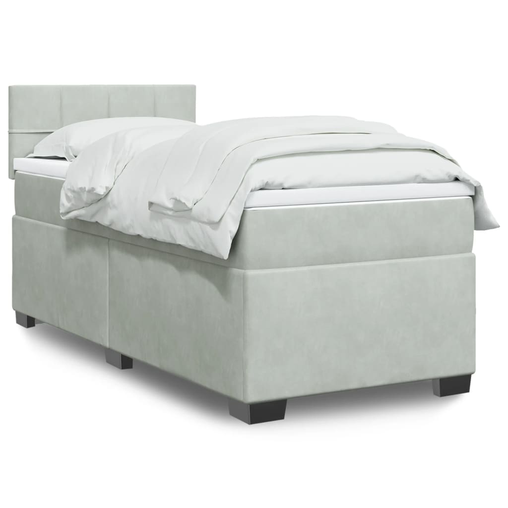 Boxspring met matras fluweel lichtgrijs 80x200 cm – afbeelding 1