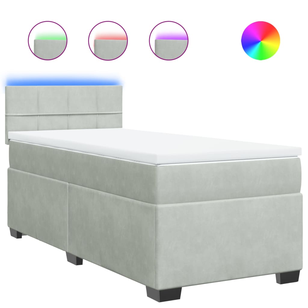 Boxspring met matras fluweel lichtgrijs 80x200 cm – afbeelding 2
