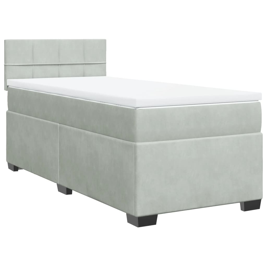 Boxspring met matras fluweel lichtgrijs 80x200 cm – afbeelding 3