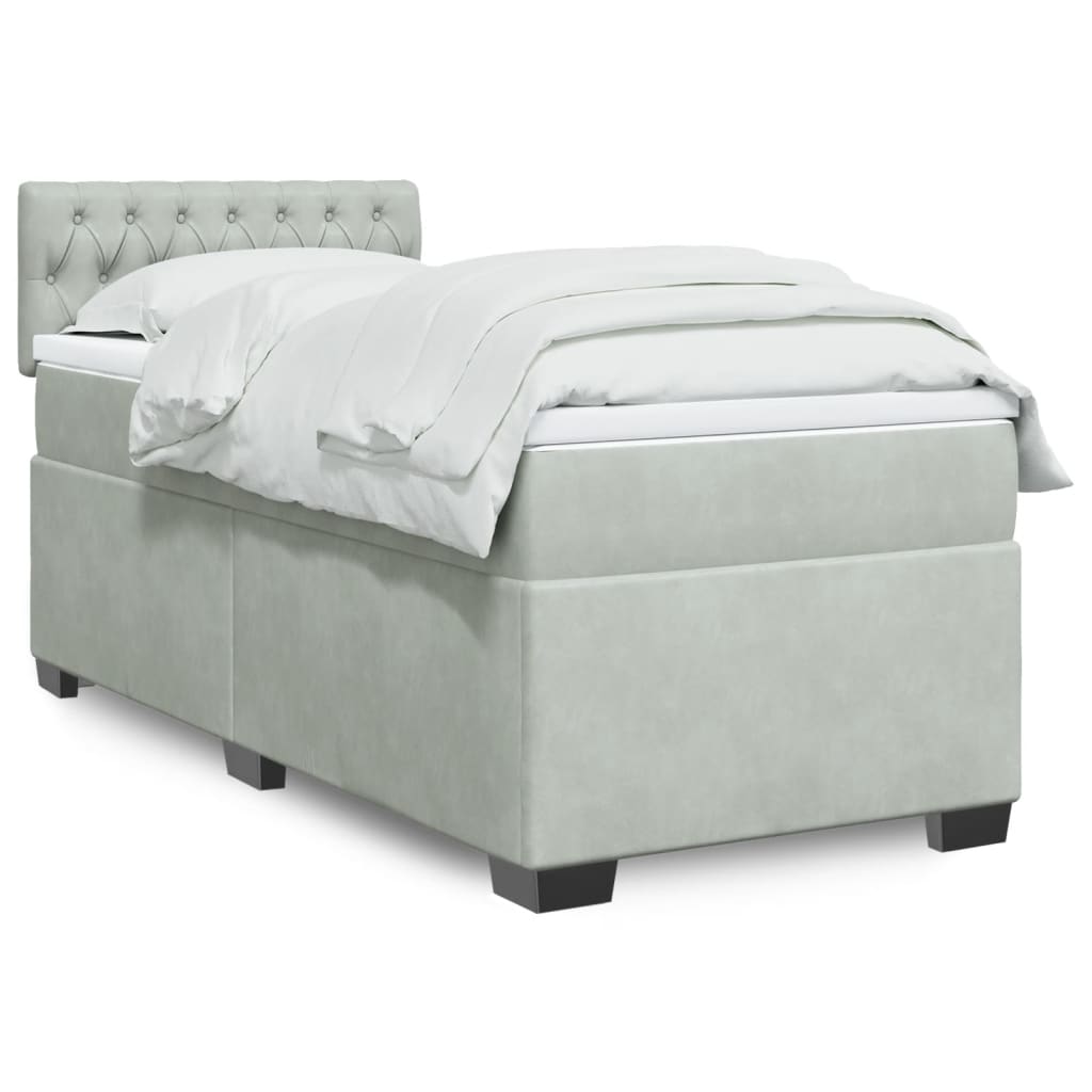 Boxspring met matras fluweel lichtgrijs 80x200 cm – afbeelding 1