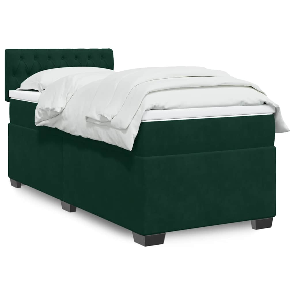 Boxspring met matras fluweel donkergroen 80x200 cm – afbeelding 1
