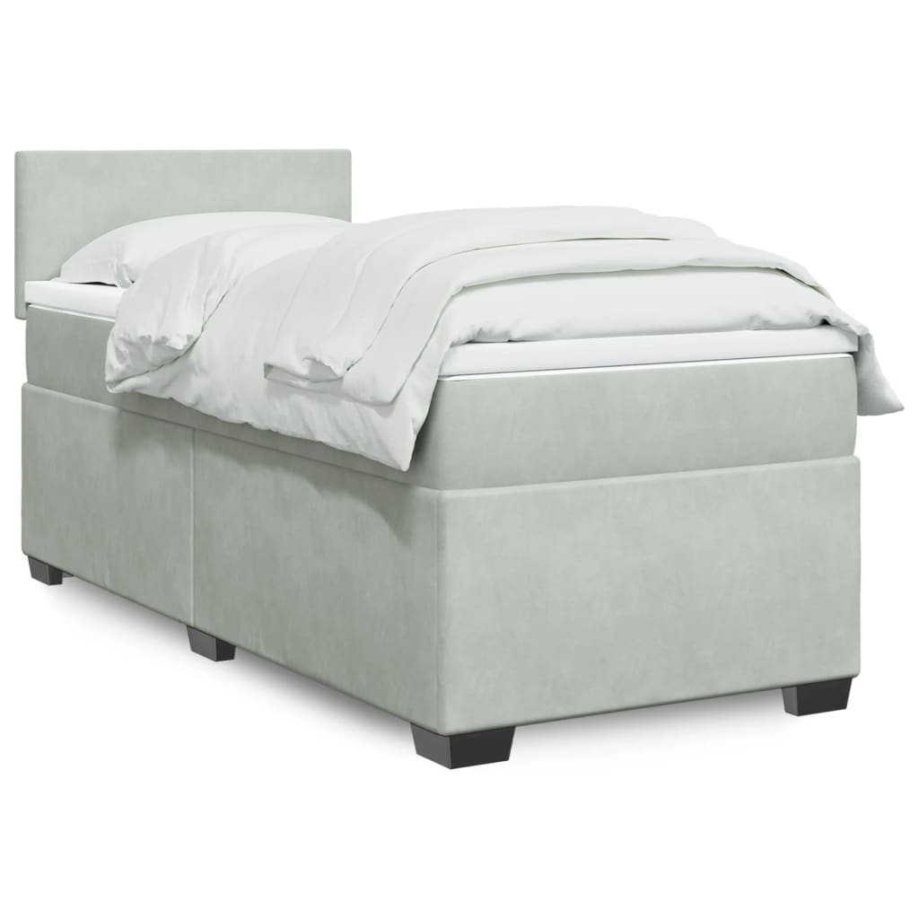 Boxspring met matras fluweel lichtgrijs 90x190 cm – afbeelding 1