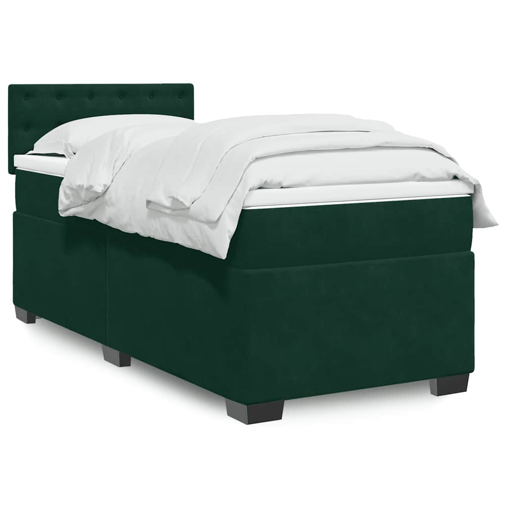 Boxspring met matras fluweel donkergroen 90x190 cm – afbeelding 1