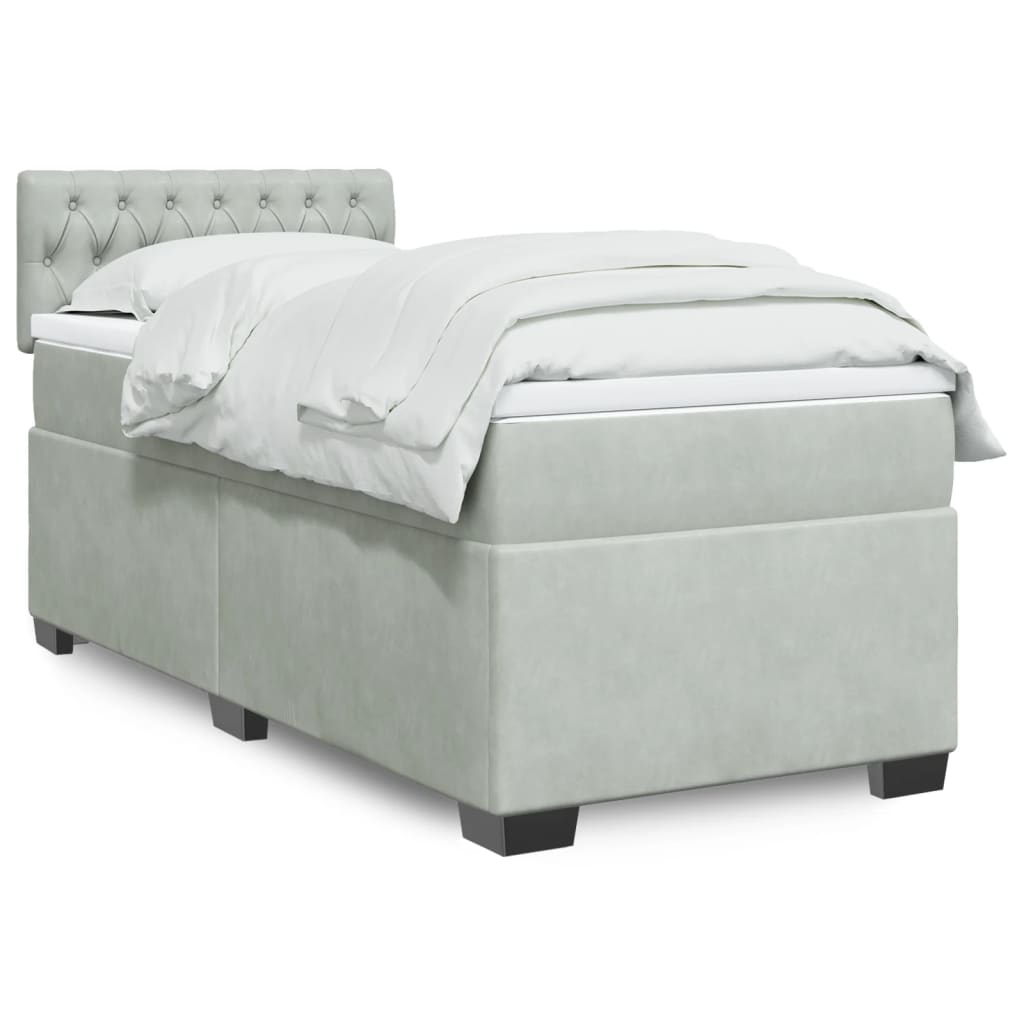 Boxspring met matras fluweel lichtgrijs 90x190 cm – afbeelding 1