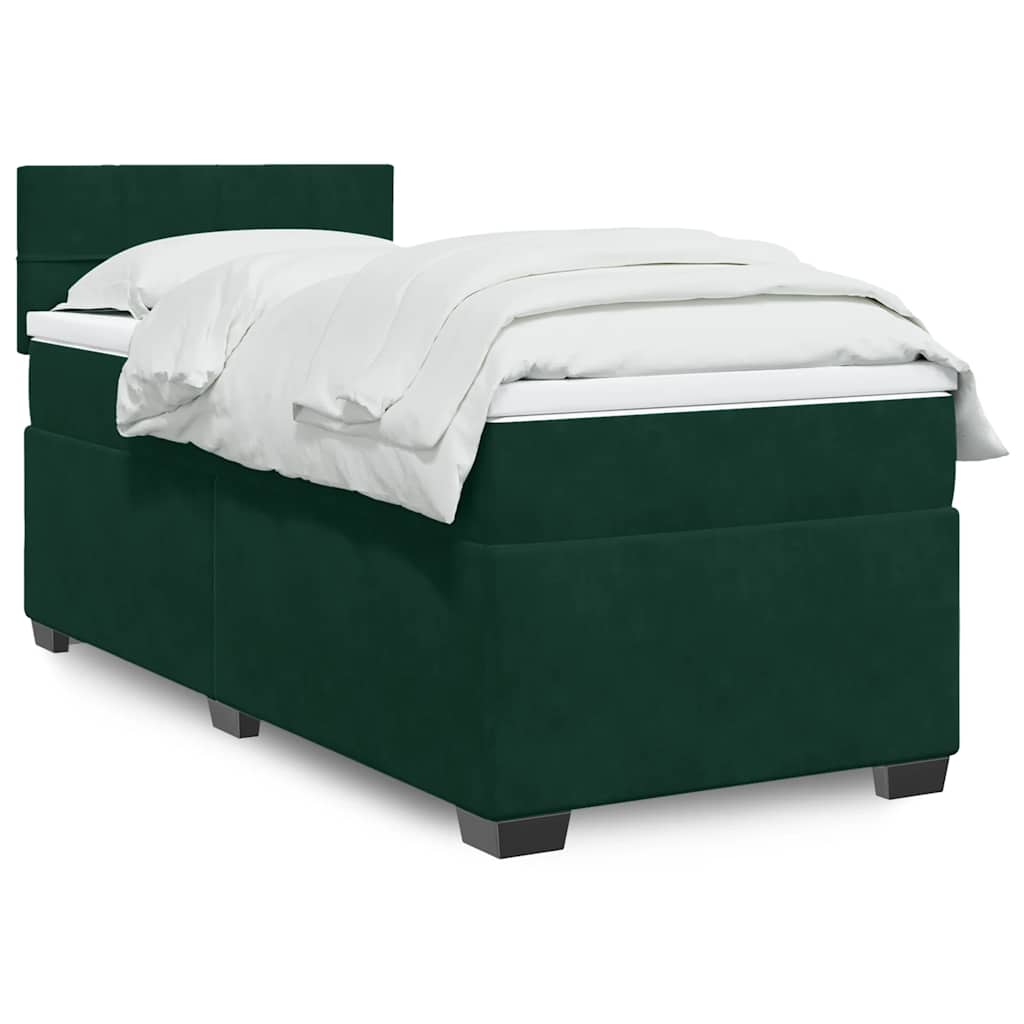 Boxspring met matras fluweel donkergroen 90x190 cm – afbeelding 1