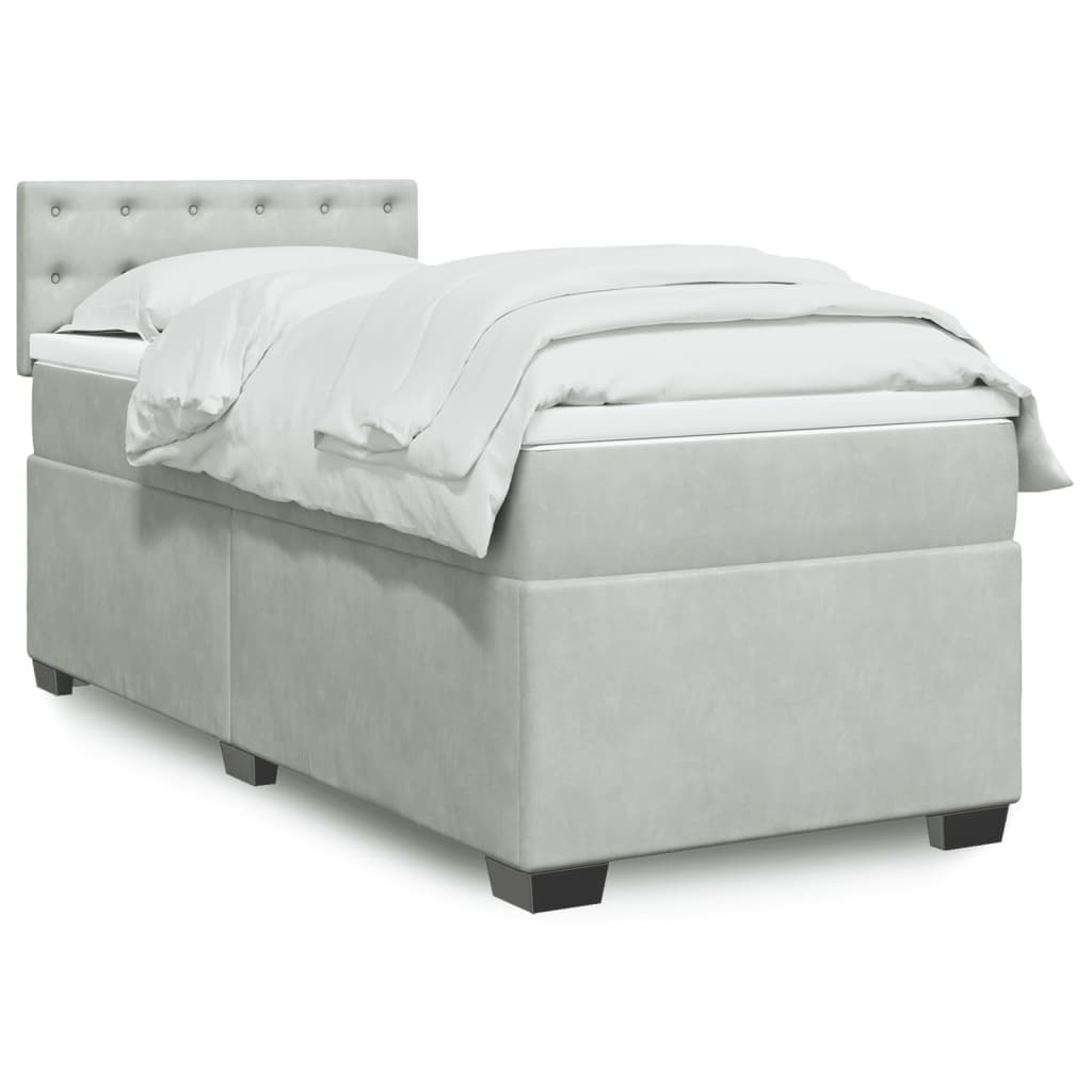 Boxspring met matras fluweel lichtgrijs 90x200 cm – afbeelding 1