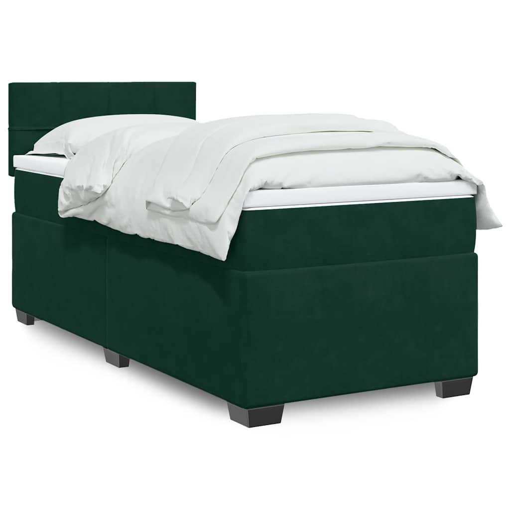 Boxspring met matras fluweel donkergroen 90x200 cm – afbeelding 1
