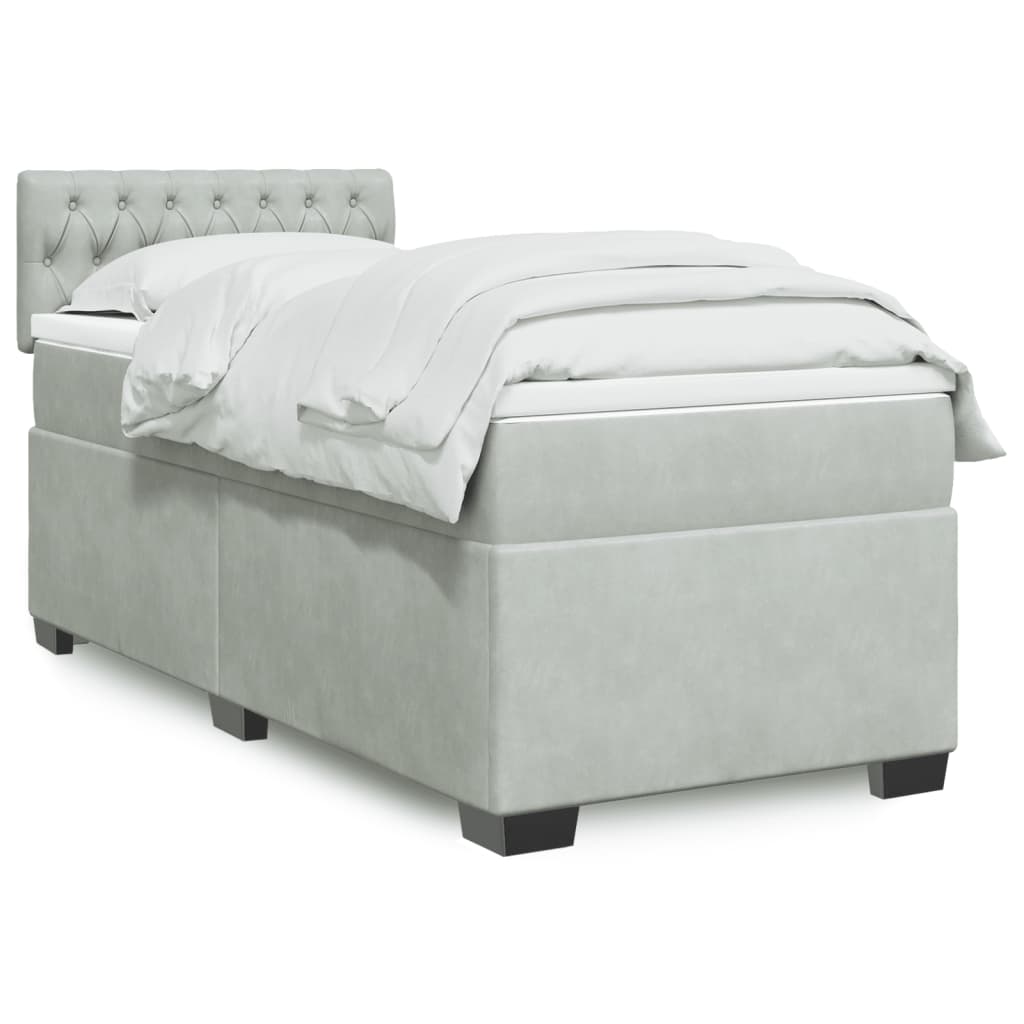 Boxspring met matras fluweel lichtgrijs 100x200 cm – afbeelding 1