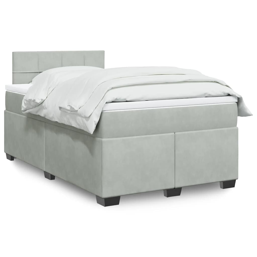 Boxspring met matras fluweel lichtgrijs 120x190 cm – afbeelding 1