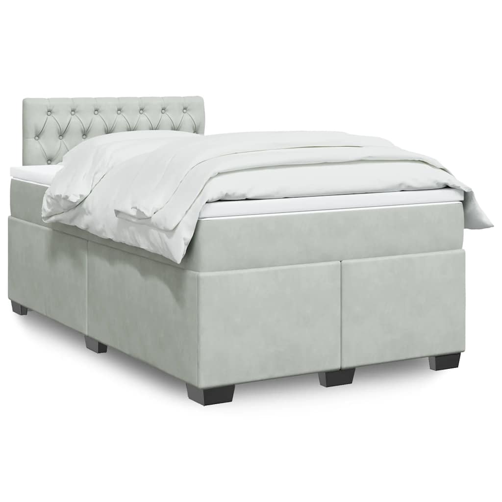 Boxspring met matras fluweel lichtgrijs 120x190 cm – afbeelding 1
