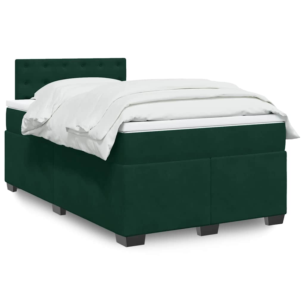Boxspring met matras fluweel donkergroen 120x190 cm – afbeelding 1
