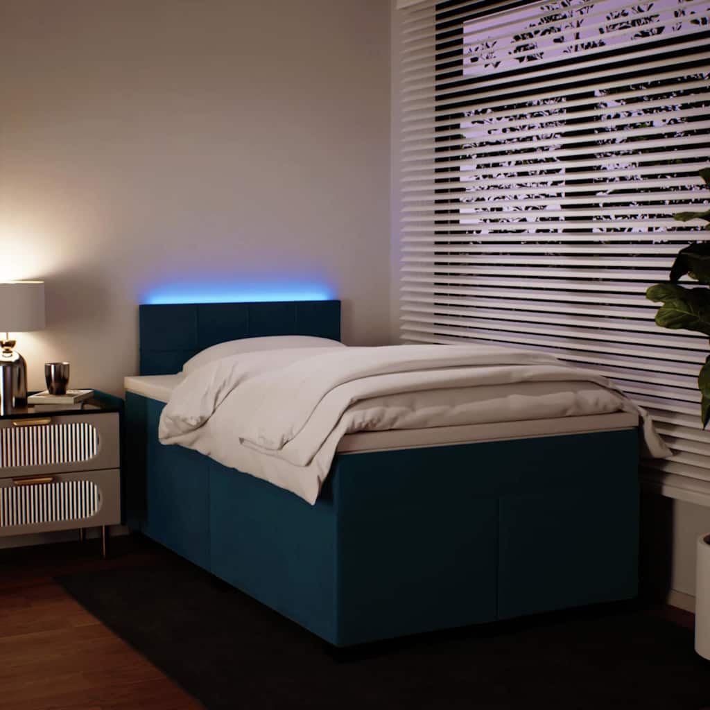 Boxspring met matras fluweel blauw 120x200 cm – afbeelding 1