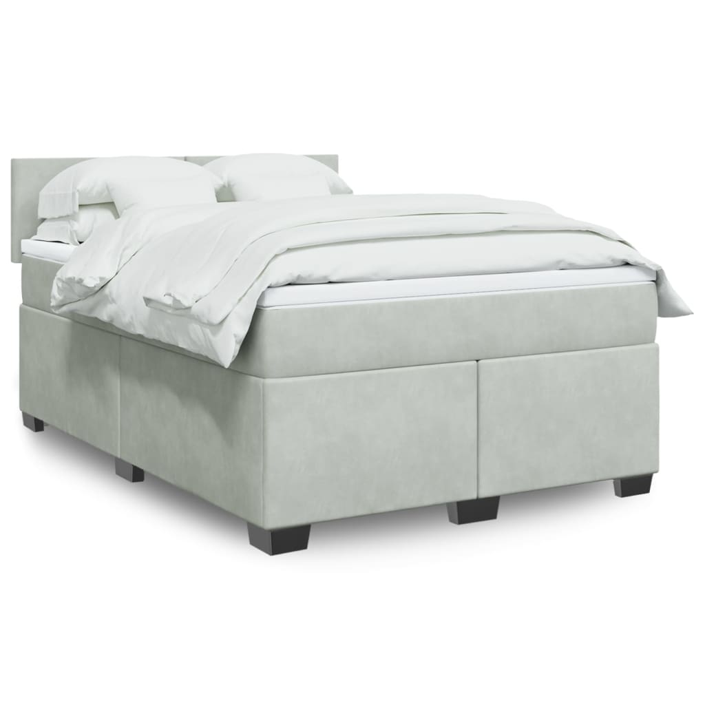 Boxspring met matras fluweel lichtgrijs 140x190 cm – afbeelding 1