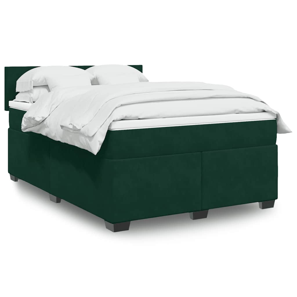 Boxspring met matras fluweel donkergroen 140x190 cm – afbeelding 1