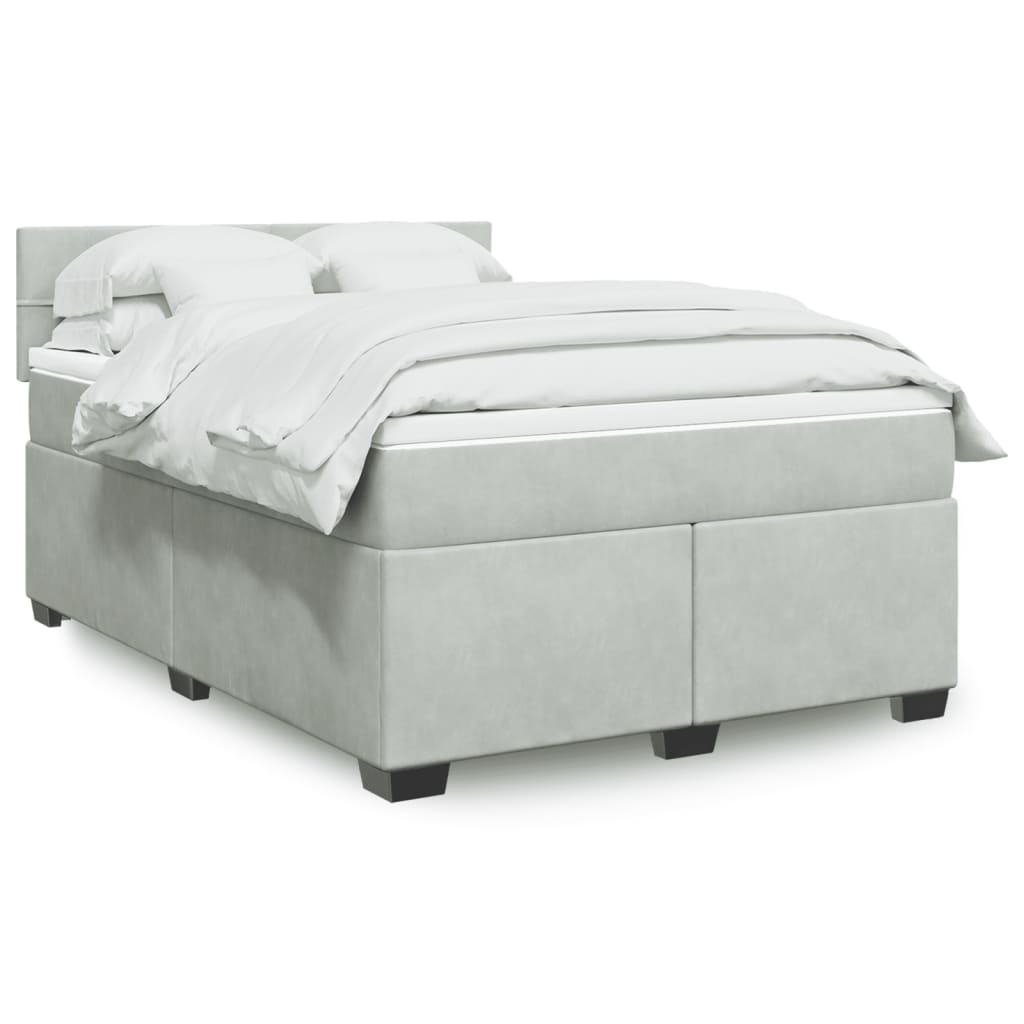 Boxspring met matras fluweel lichtgrijs 140x190 cm – afbeelding 1