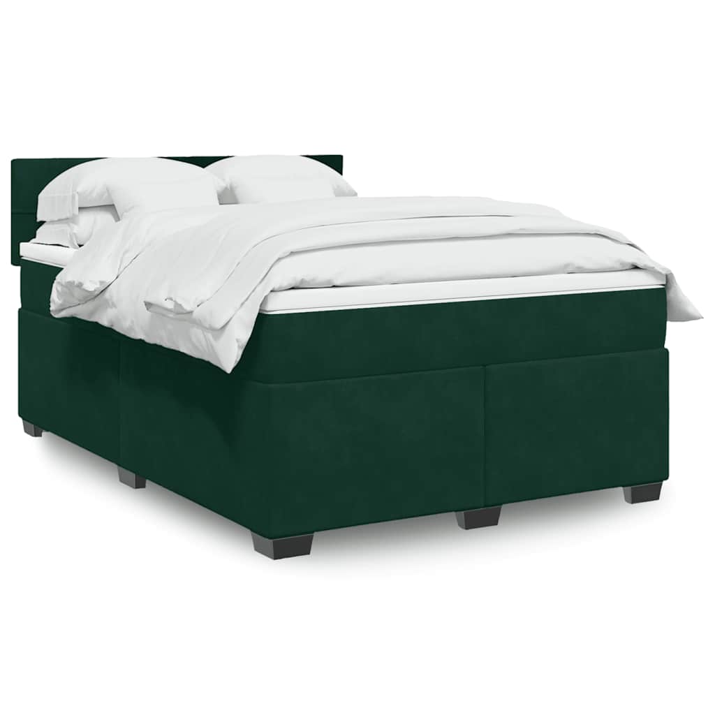 Boxspring met matras fluweel donkergroen 140x190 cm – afbeelding 1