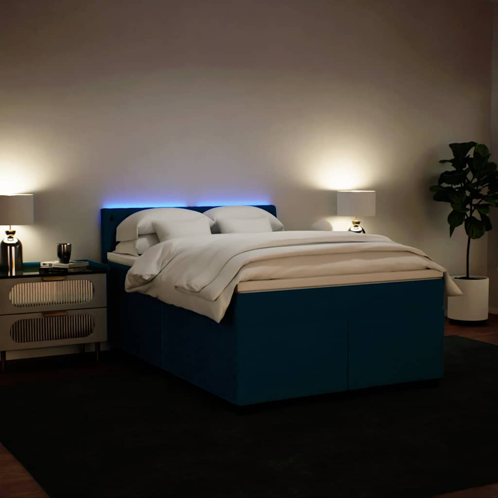 Boxspring met matras fluweel blauw 140x190 cm – afbeelding 1