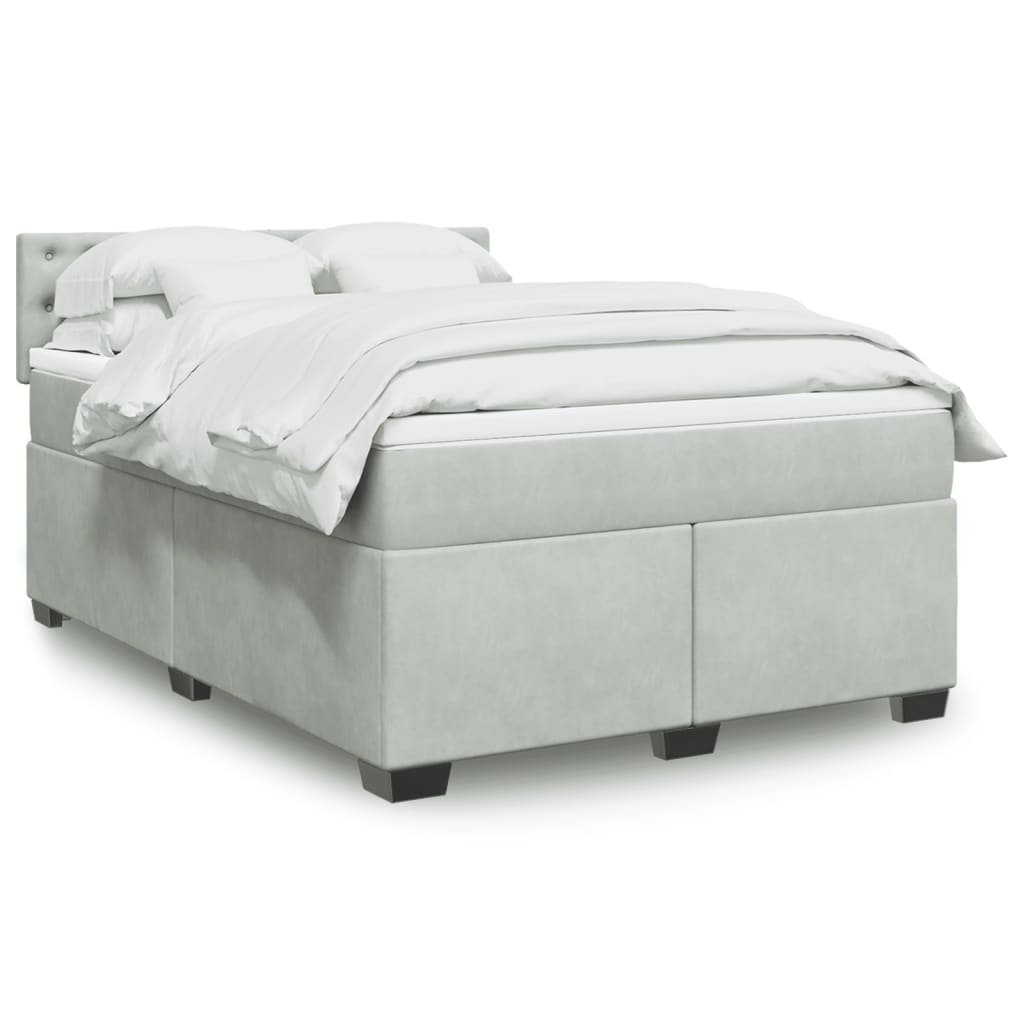 Boxspring met matras fluweel lichtgrijs 140x190 cm – afbeelding 1