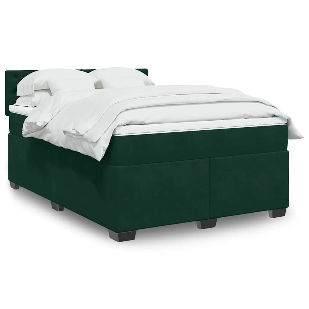 Boxspring met matras fluweel donkergroen 140x190 cm – afbeelding 1