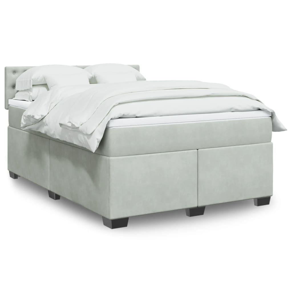Boxspring met matras fluweel lichtgrijs 140x200 cm – afbeelding 1
