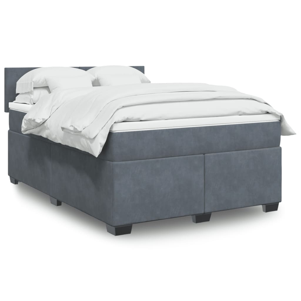Boxspring met matras fluweel donkergrijs 160x200 cm – afbeelding 1