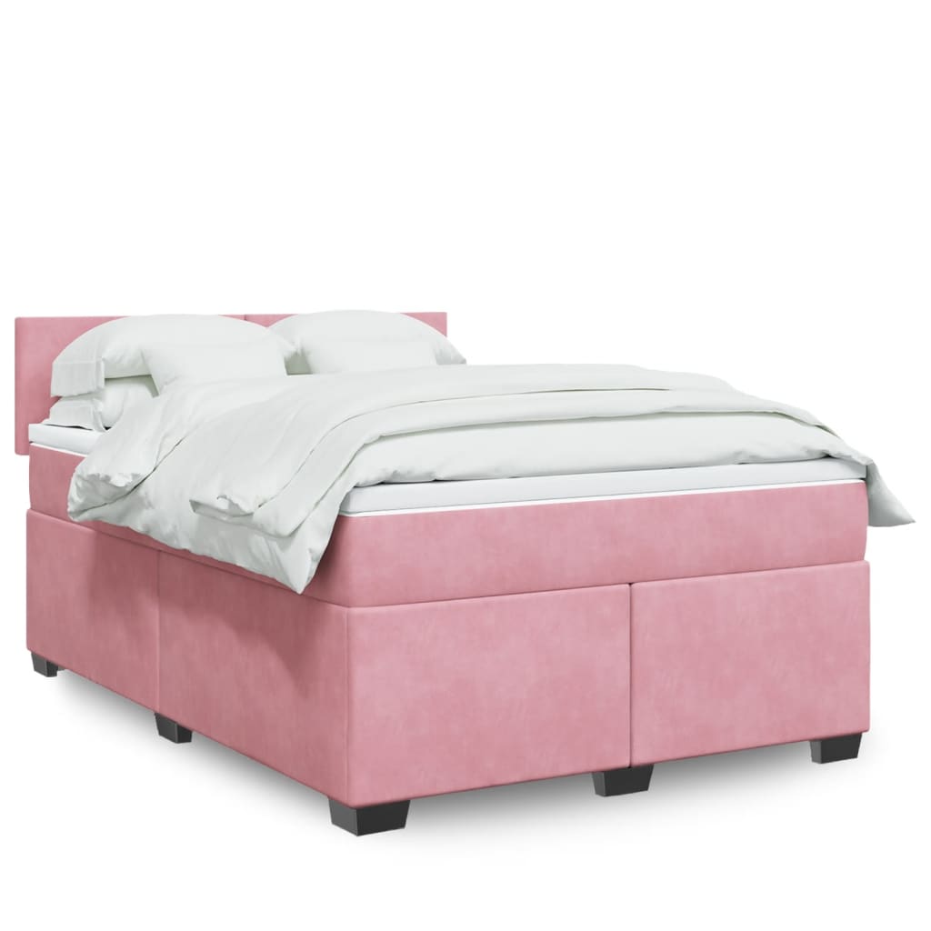 Boxspring met matras fluweel roze 160x200 cm – afbeelding 1