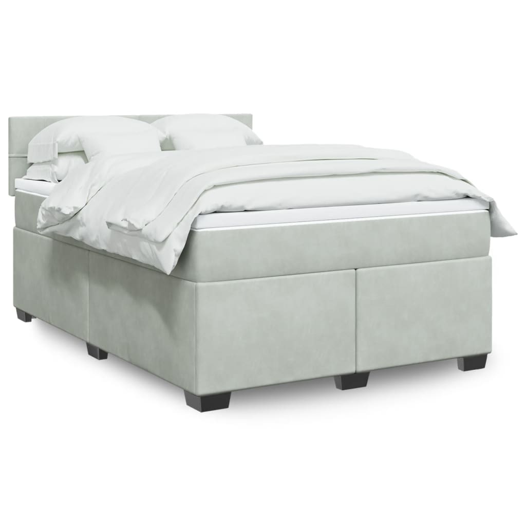 Boxspring met matras fluweel lichtgrijs 160x200 cm – afbeelding 1
