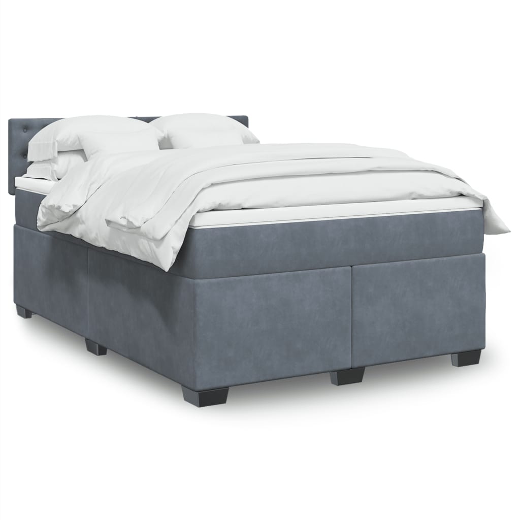 Boxspring met matras fluweel donkergrijs 160x200 cm – afbeelding 1