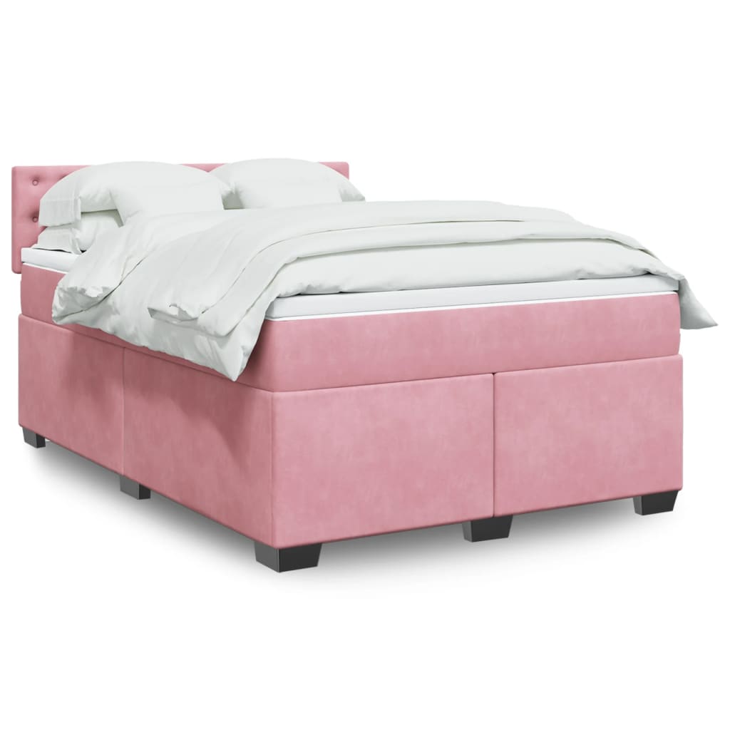 Boxspring met matras fluweel roze 160x200 cm – afbeelding 1