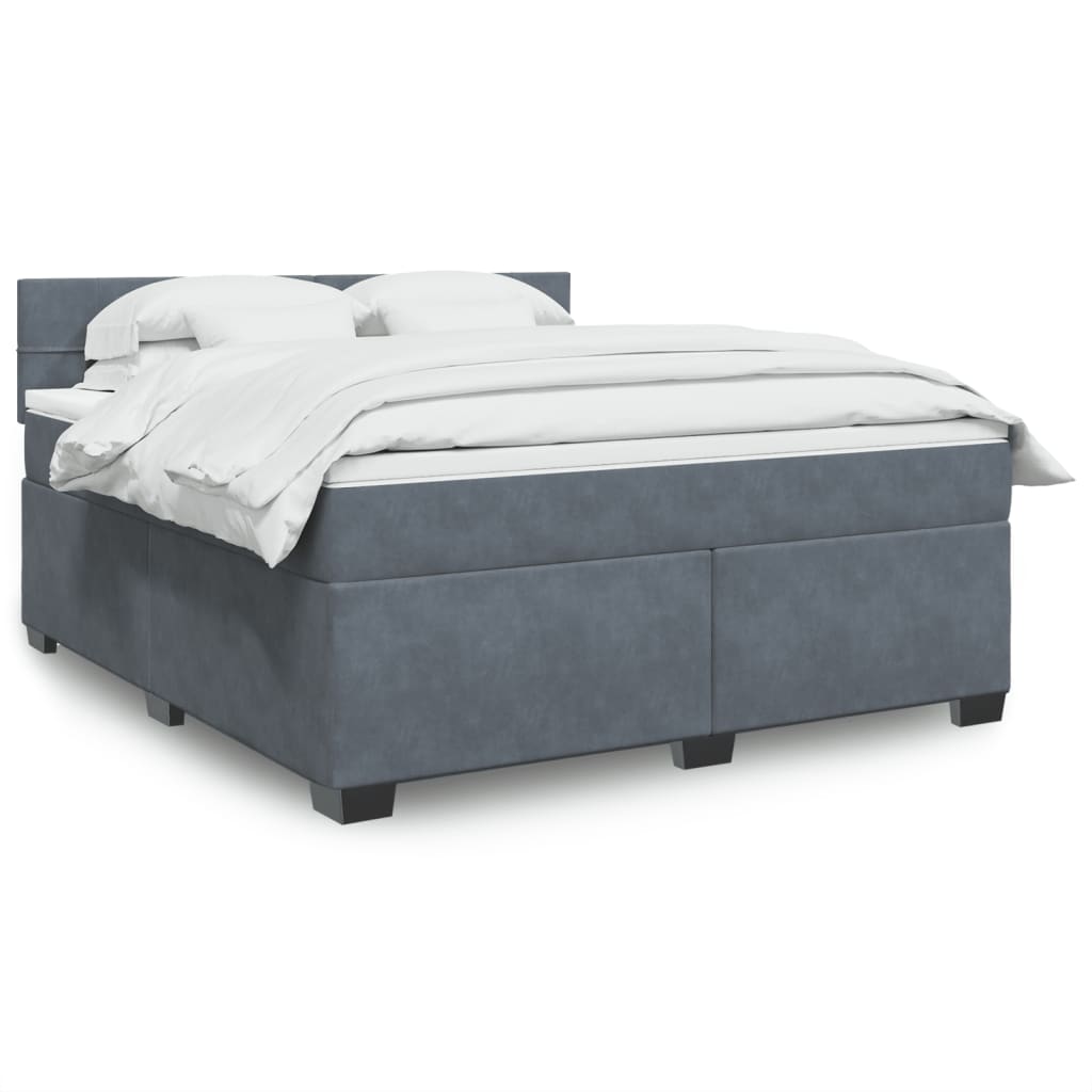 Boxspring met matras fluweel donkergrijs 180x200 cm – afbeelding 1